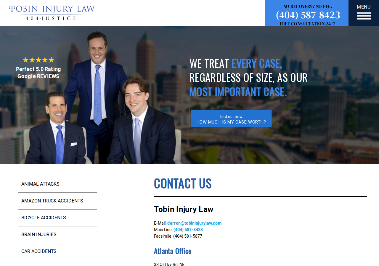 Screenshot of Contact Us - Tobin Injury Law