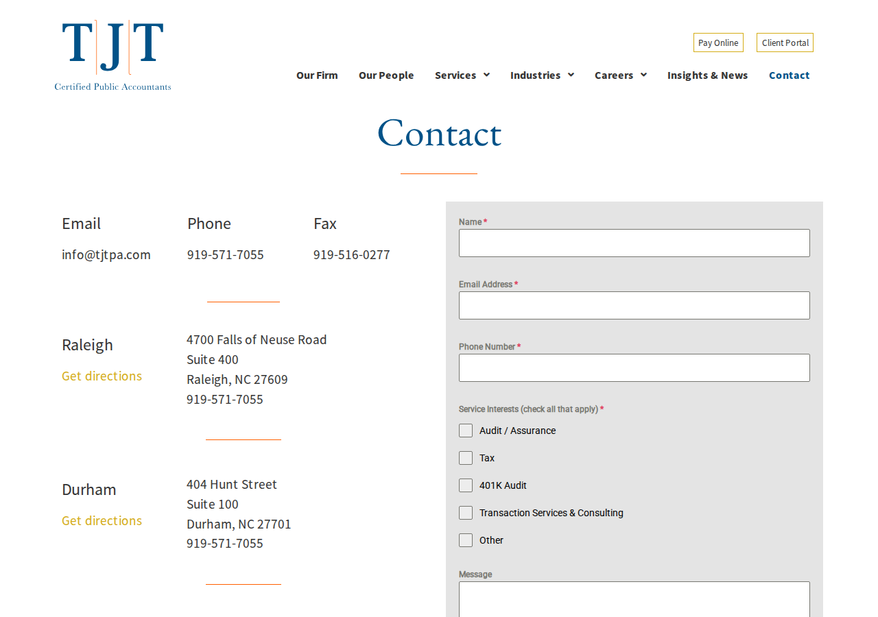 Screenshot of Contact – TJT Certified Public Accountants