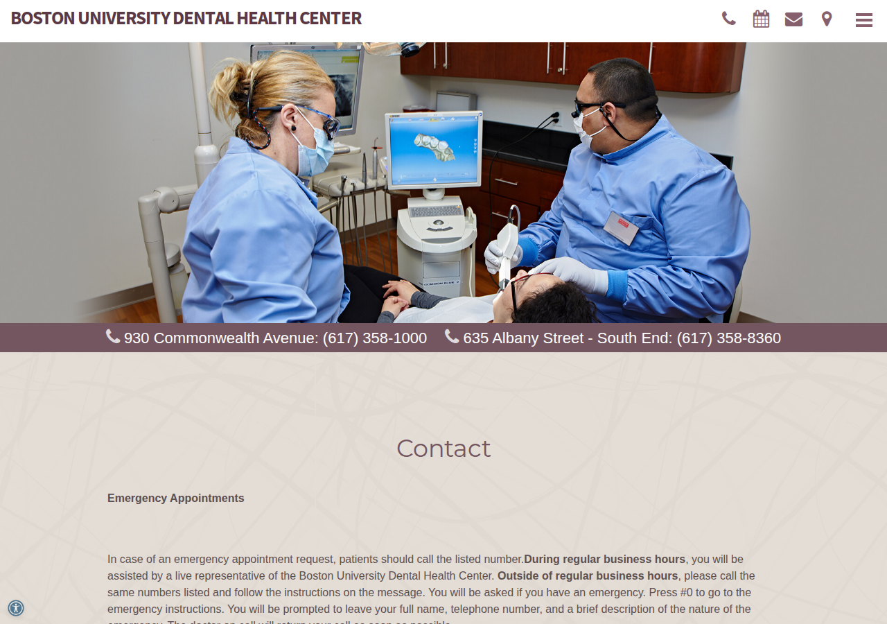 Screenshot of Contact Us | Boston MA Dentist | Boston University Dental Health Center