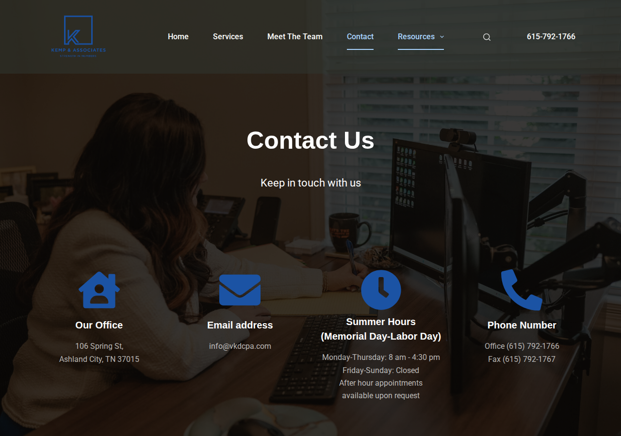 Screenshot of Contact – Valerie Kemp – CPA