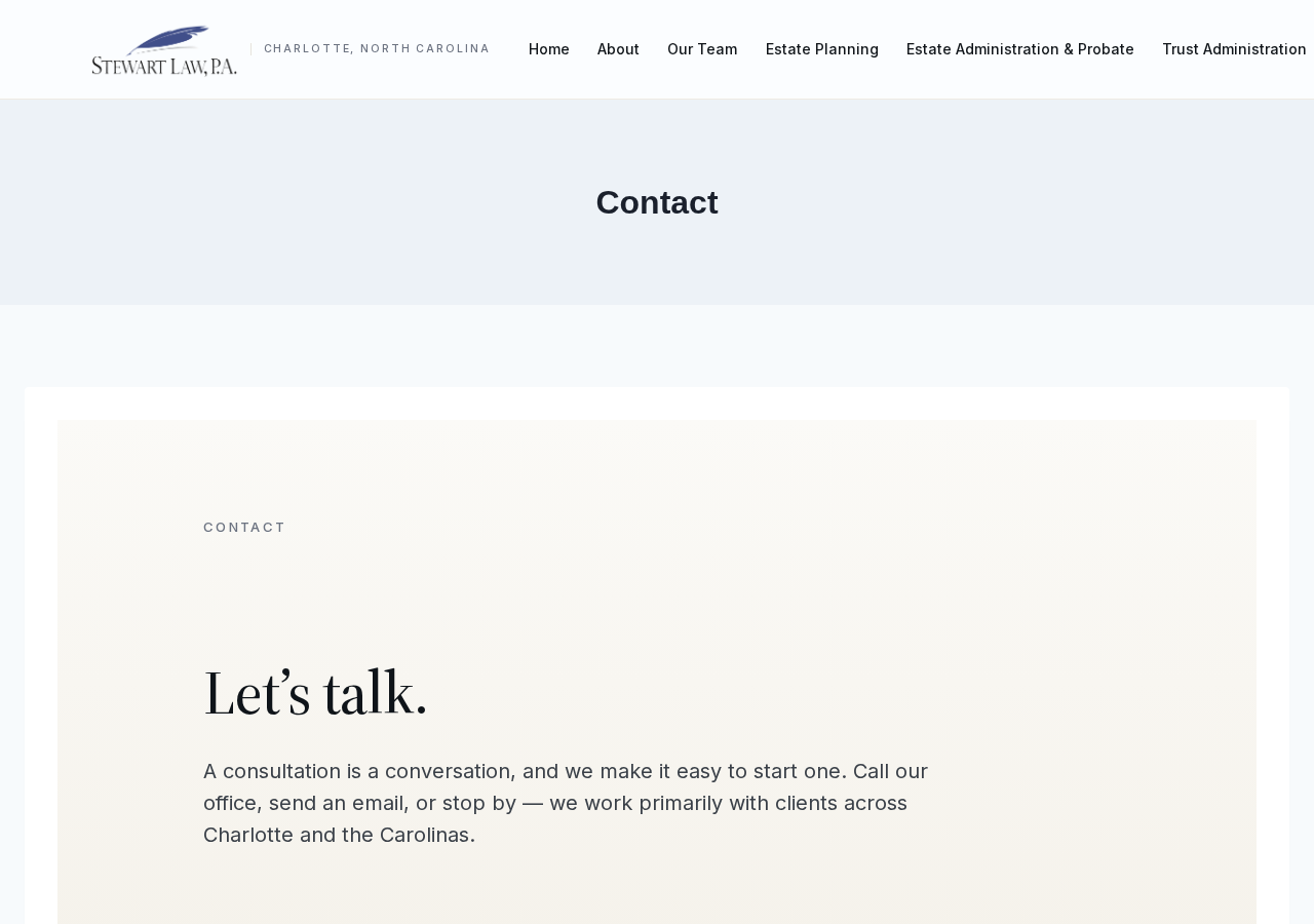 Screenshot of Contact Us | Stewart Law, P.A. Charlotte NC