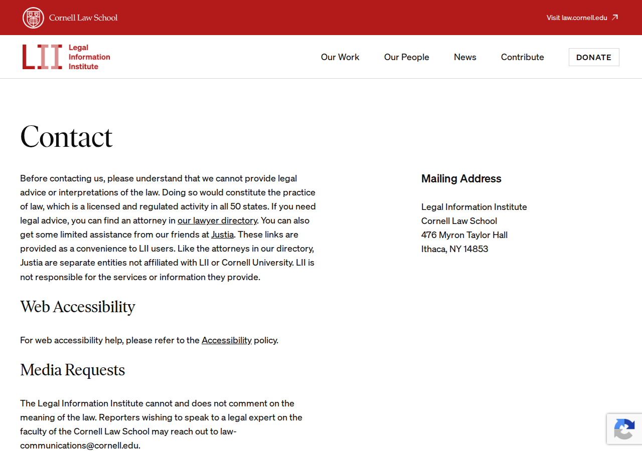 Screenshot of Contact – LII – Legal Information Institute