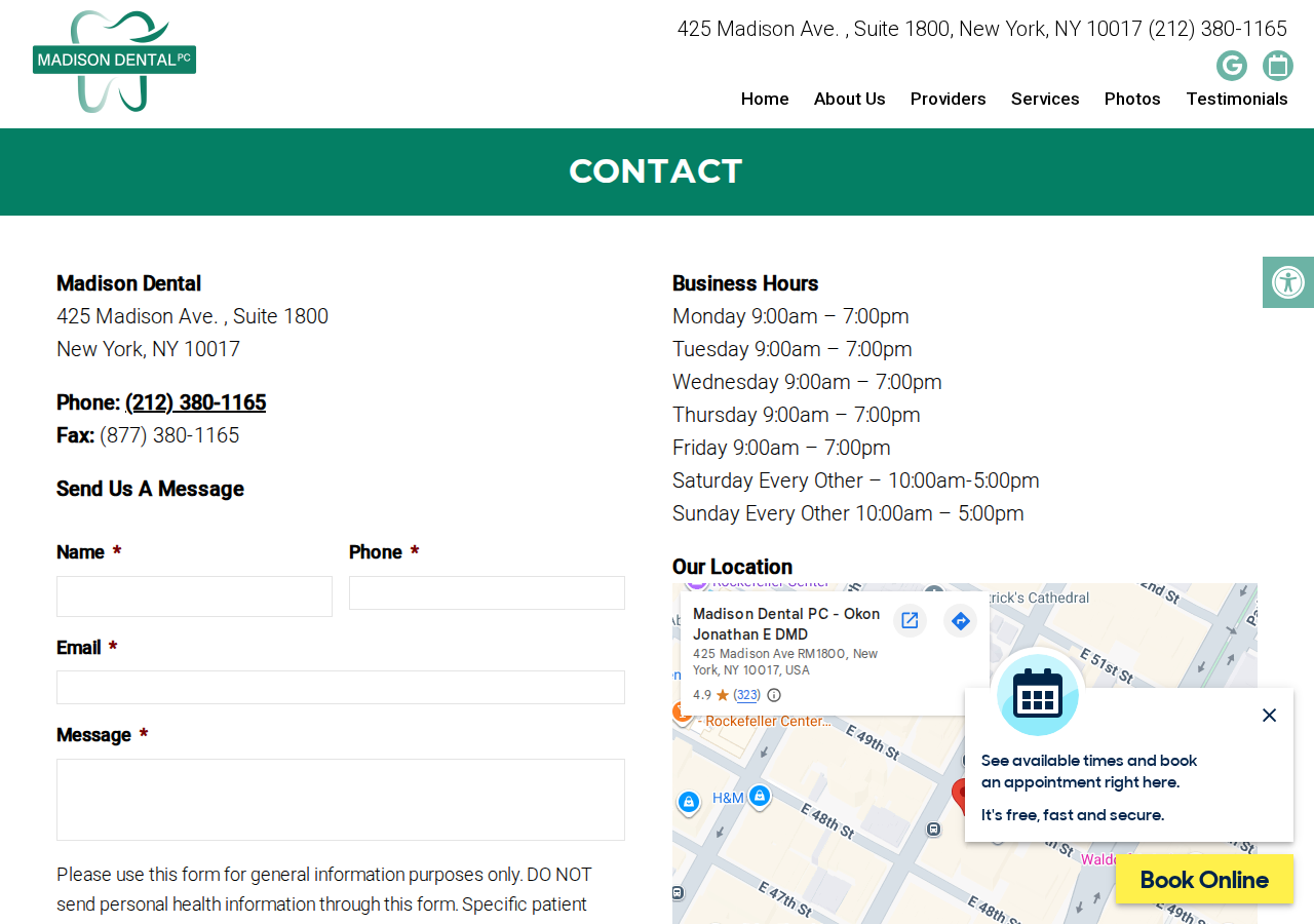 Screenshot of Dentist Near Me - Contact Us | Madison DentalAccessibility ToolsIncrease TextDecrease TextGrayscaleLinks UnderlineReadable Font