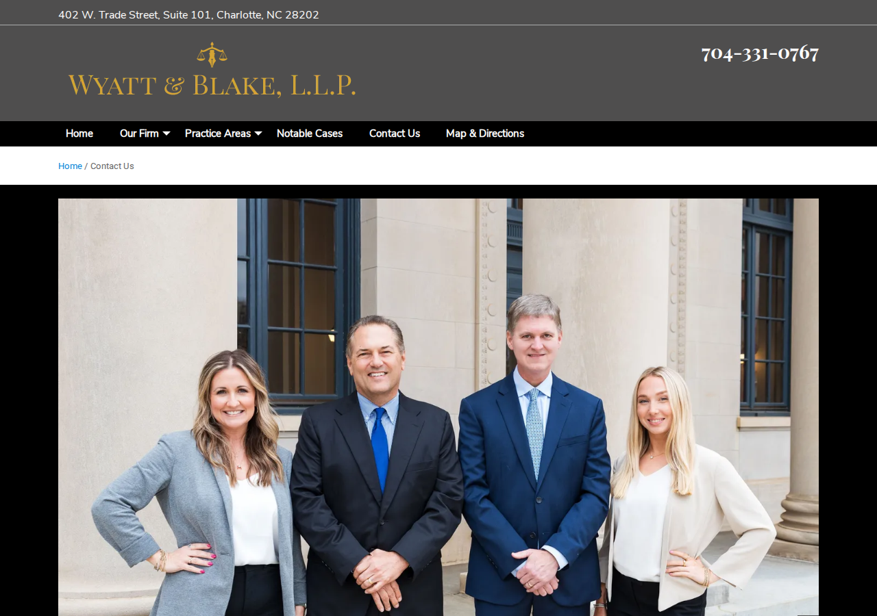 Screenshot of Charlotte Law Firm, Wyatt & Blake, L.L.P. | Contact Us