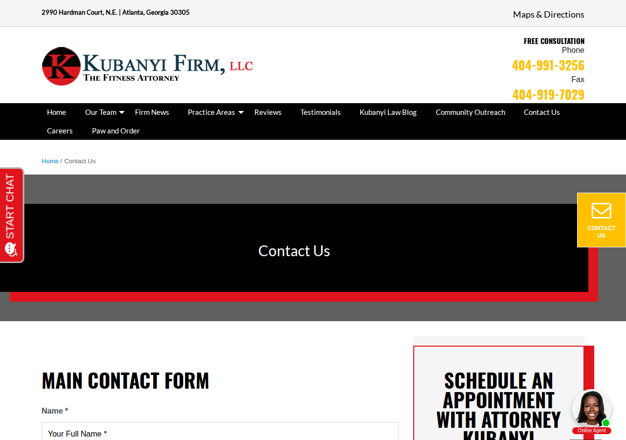 Screenshot of Atlanta Law Firm, Kubanyi Firm, LLC | Contact Us