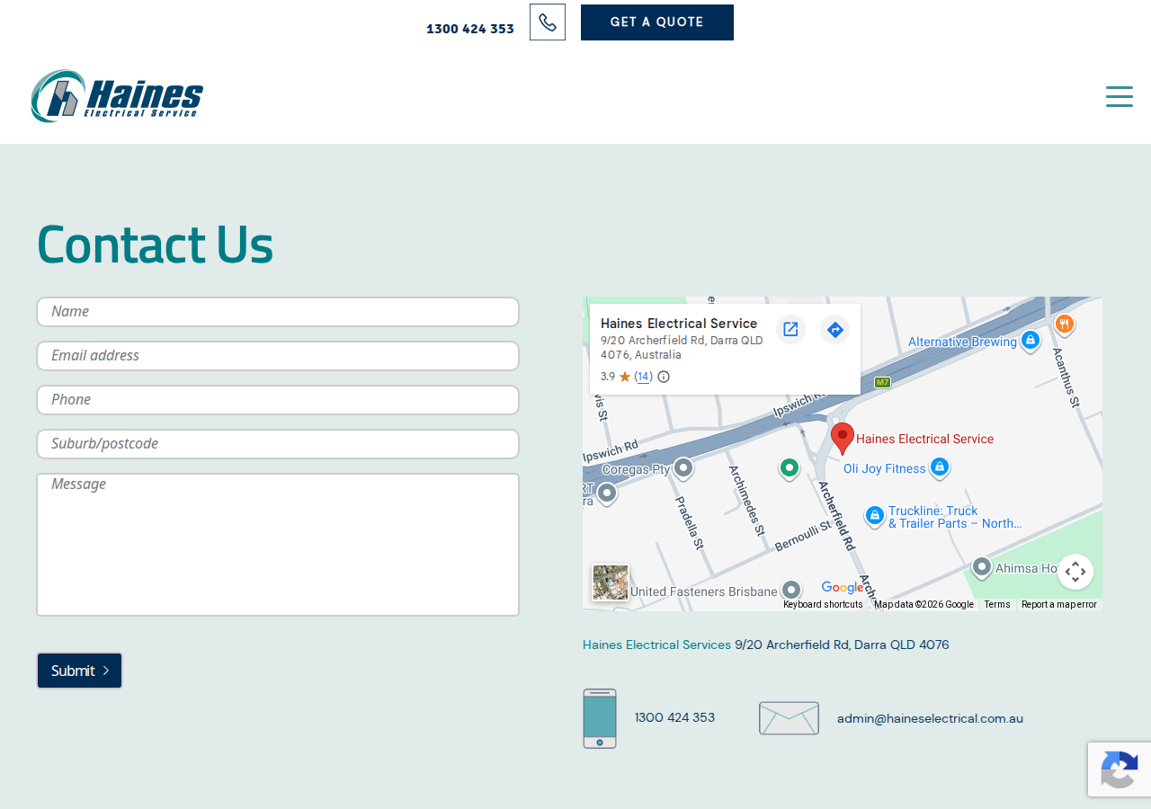 Screenshot of Contact | Haines Electrical