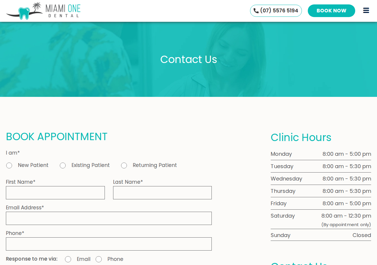 Screenshot of Contact Miami One Dental | 07 5576 5194
