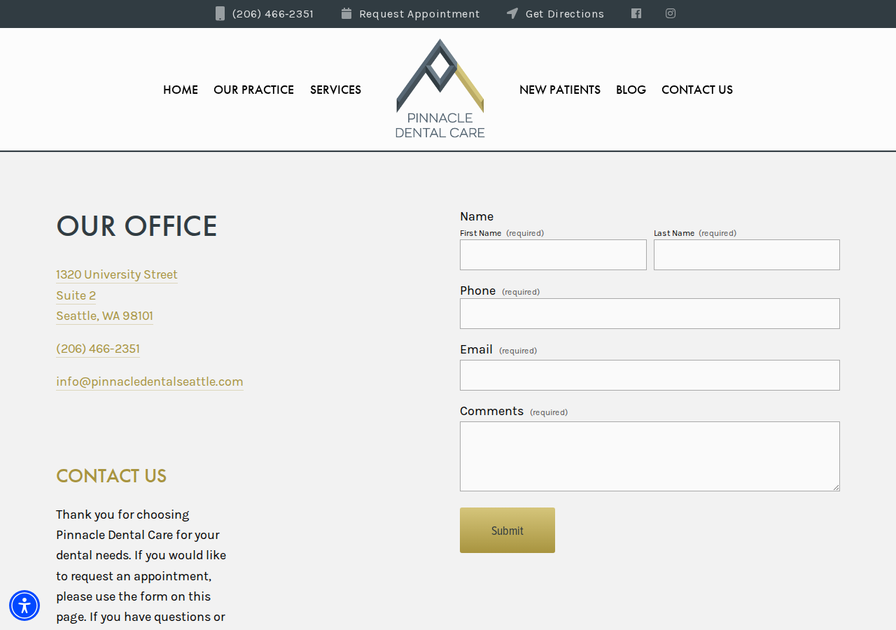 Screenshot of Contact Us — Pinnacle Dental Care