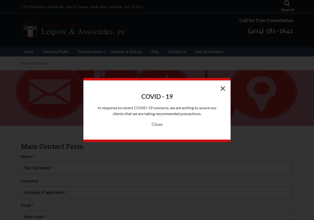 Screenshot of Contact Us | The Law Firm of Leipow & Associates, P.C.