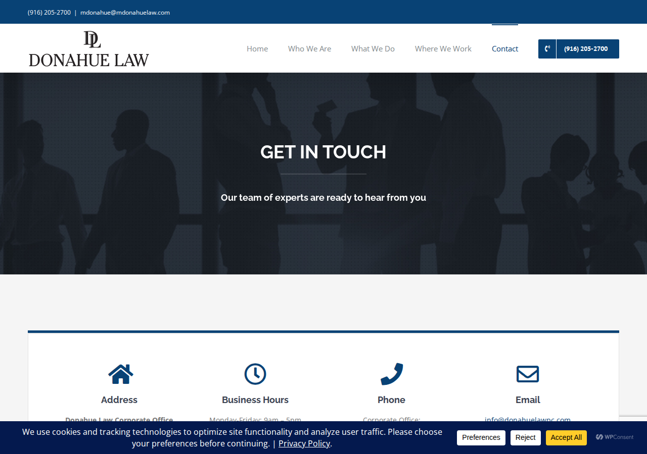 Screenshot of Contact Donahue Law