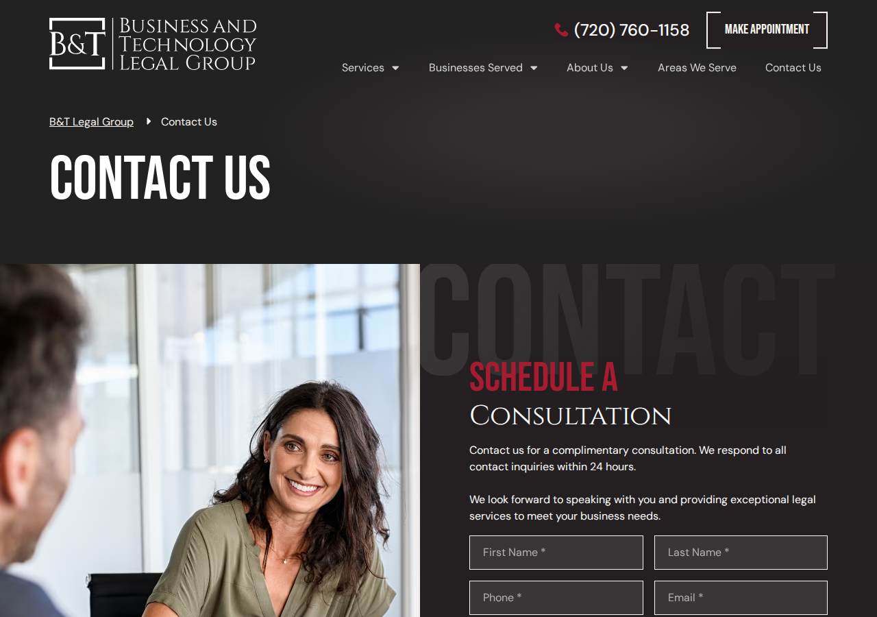 Screenshot of Contact Us | Business & Technology Legal Group