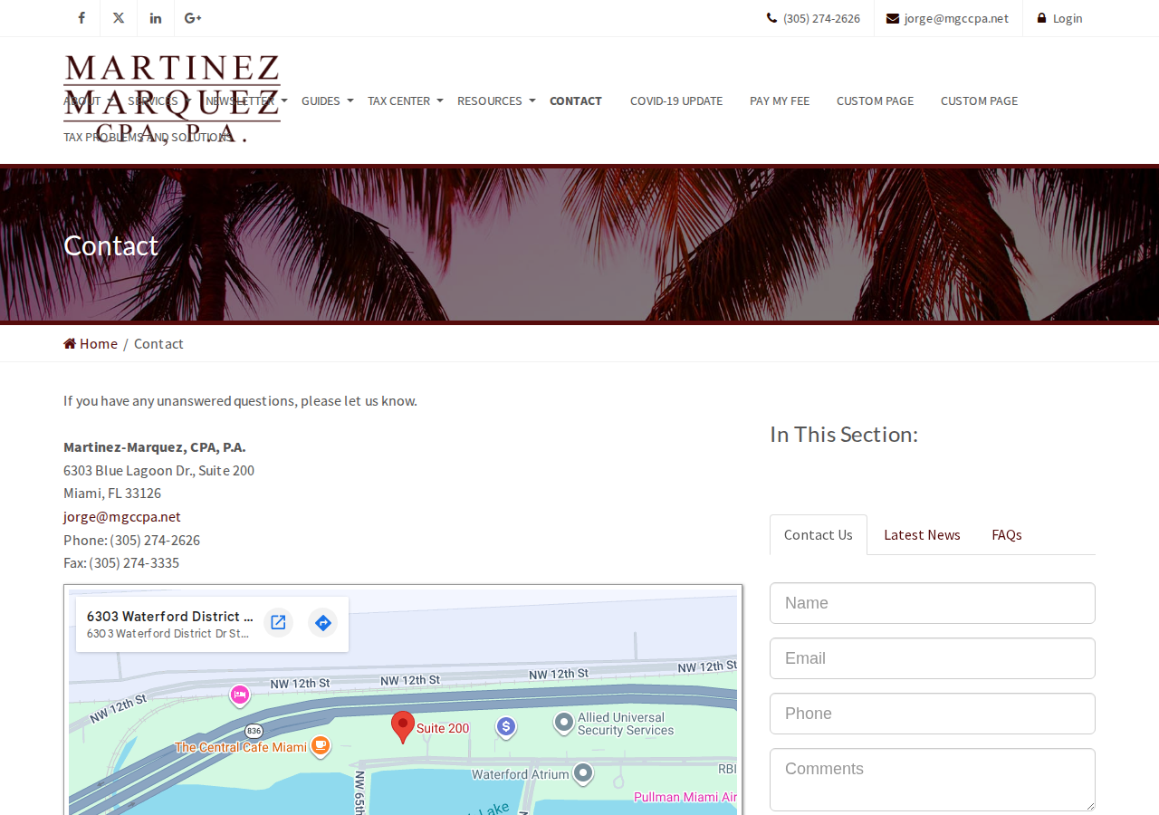 Screenshot of Miami, FL CPA Firm | Contact Page | Martinez- Marquez, CPA, P.A.