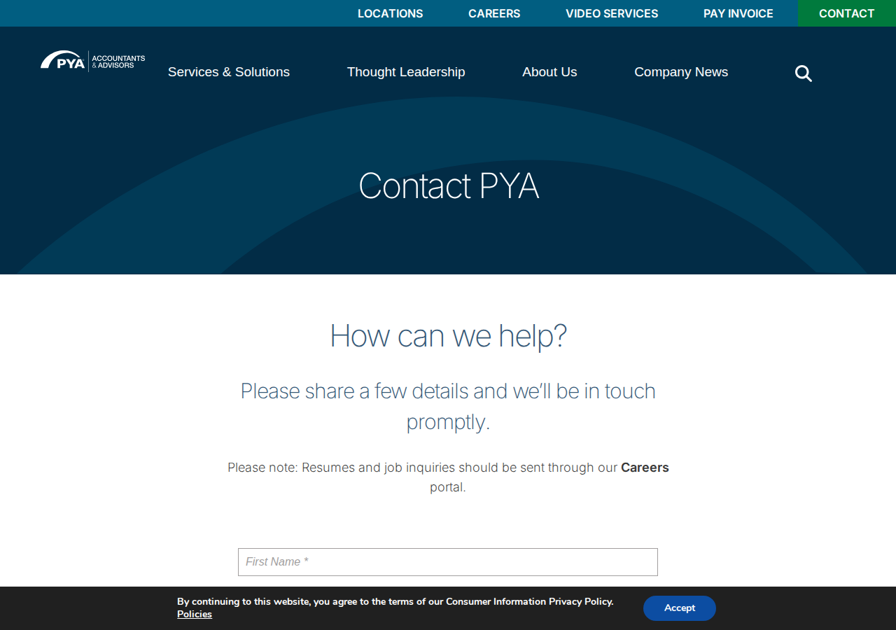 Screenshot of Contact PYA - PYA