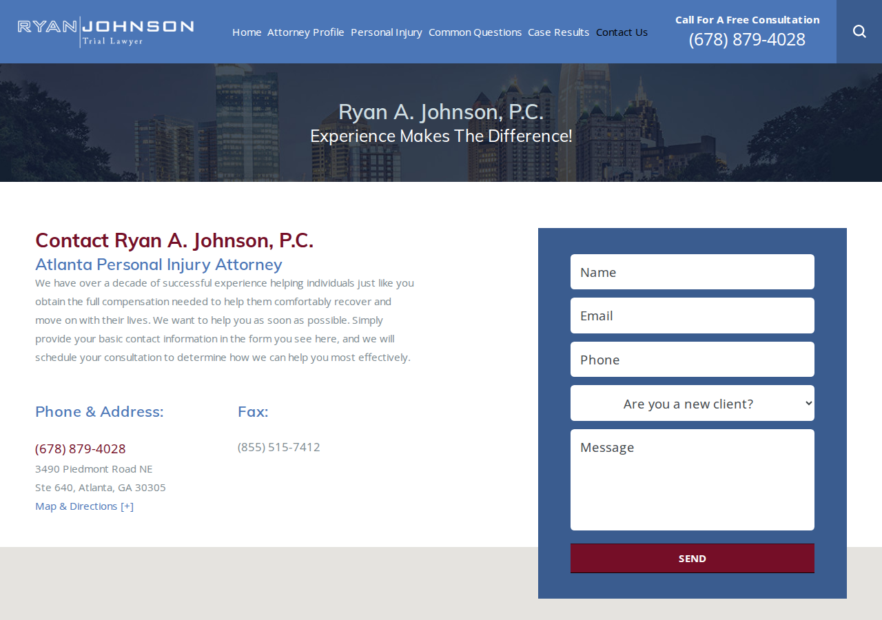 Screenshot of Atlanta Injury Attorney | Contact Ryan A. Johnson, P.C.