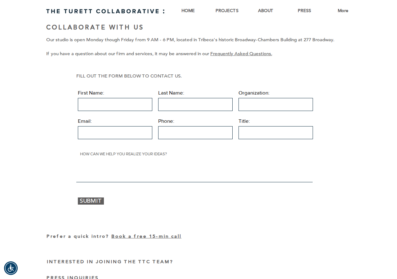 Screenshot of Contact – The Turett Collaborative NYC Architecture & Interior Design
