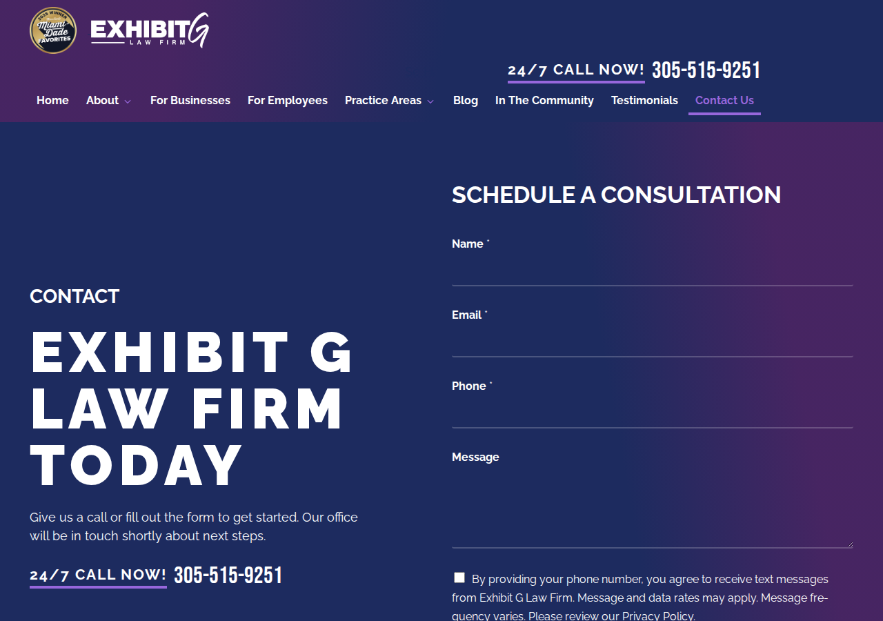 Screenshot of Contact Us | Exhibit G Law Firm