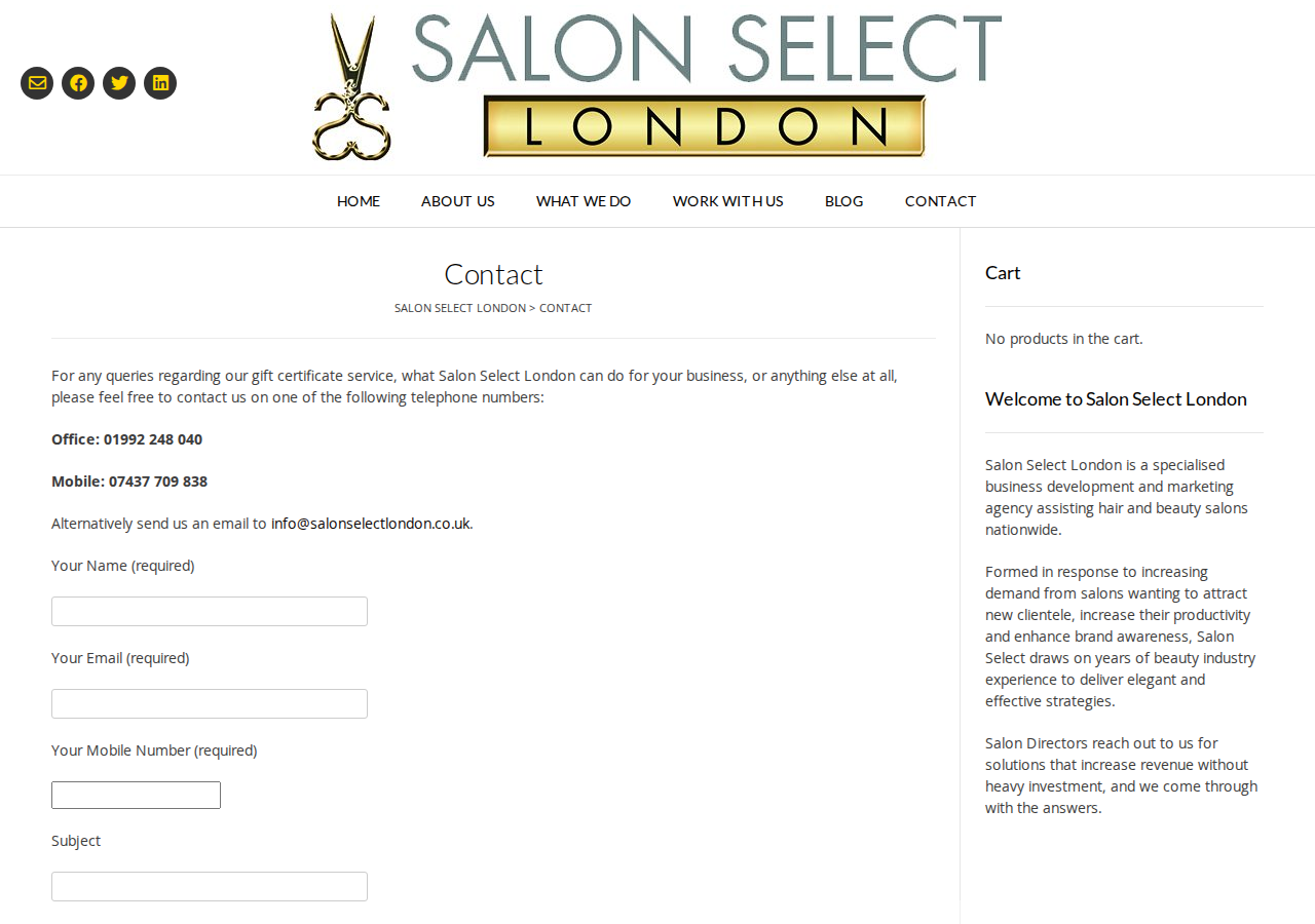 Screenshot of Contact – Salon Select London