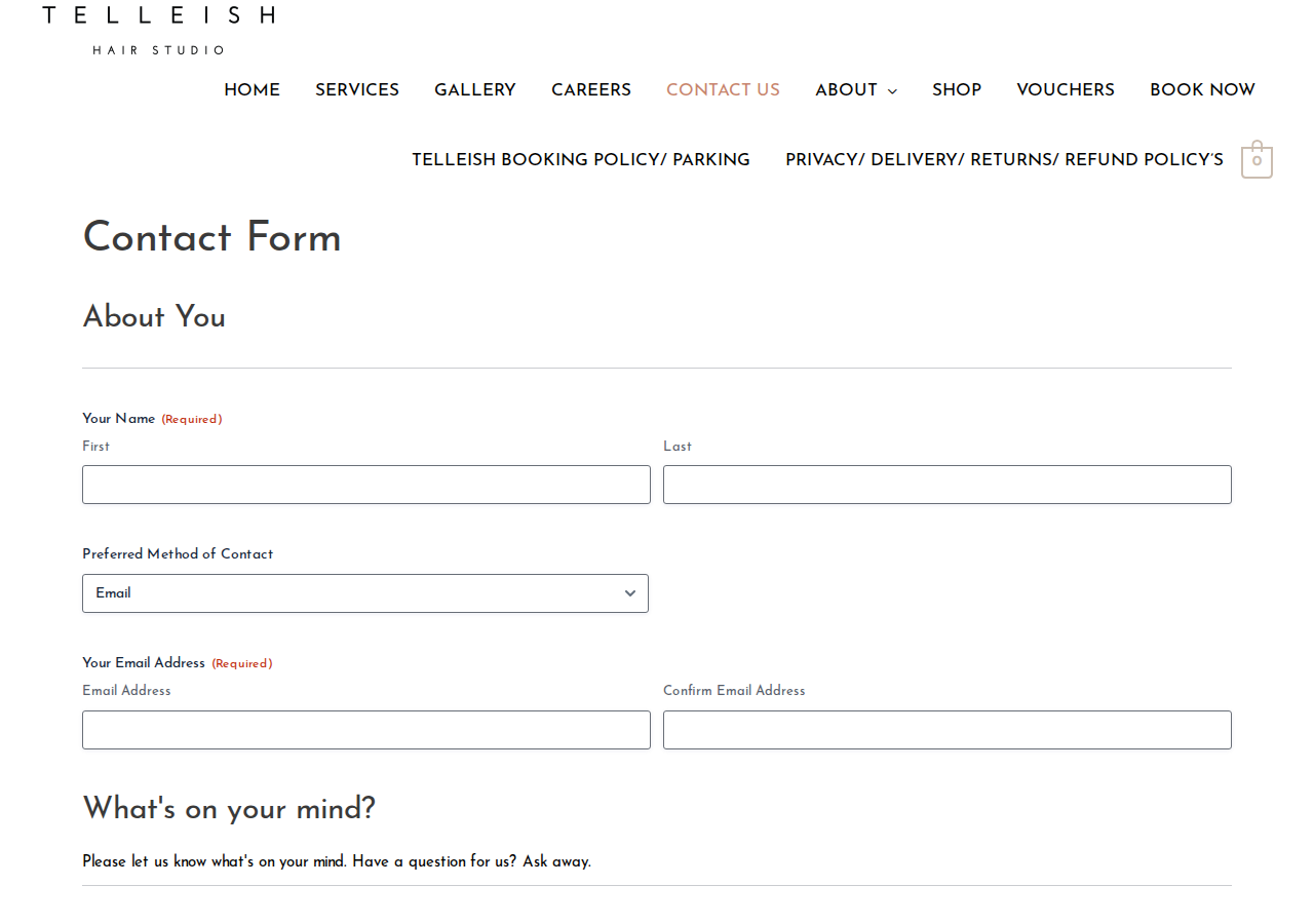 Screenshot of Contact Us - Telleish Hair Studio