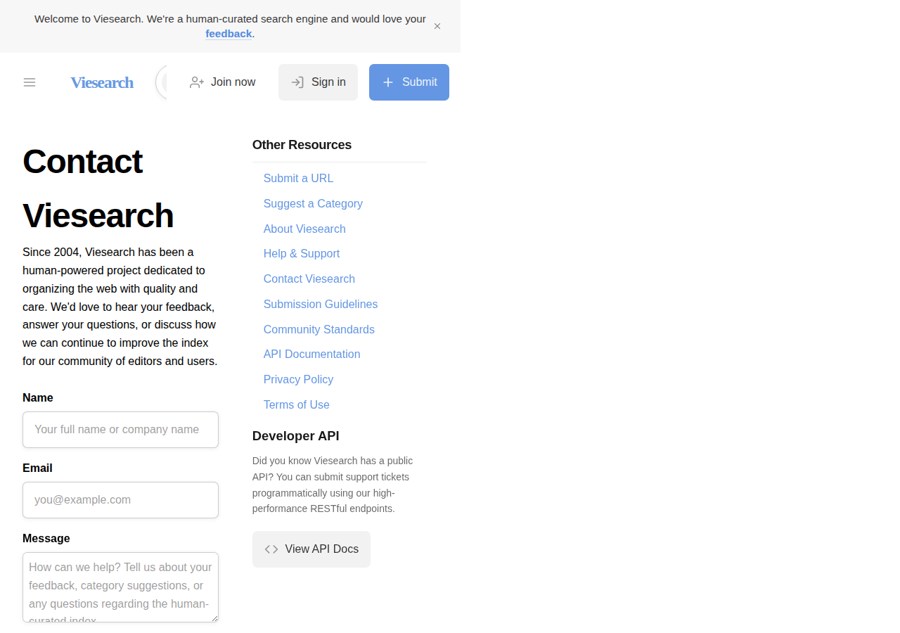 Screenshot of Contact Us - Viesearch