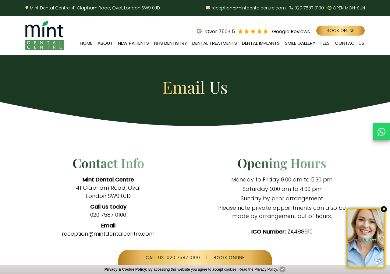 Screenshot of Contact Us - Mint Dental Centre in London