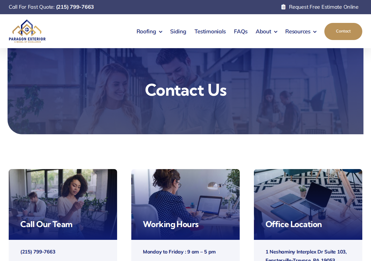 Screenshot of Contact Us | Paragon Exterior Roofing