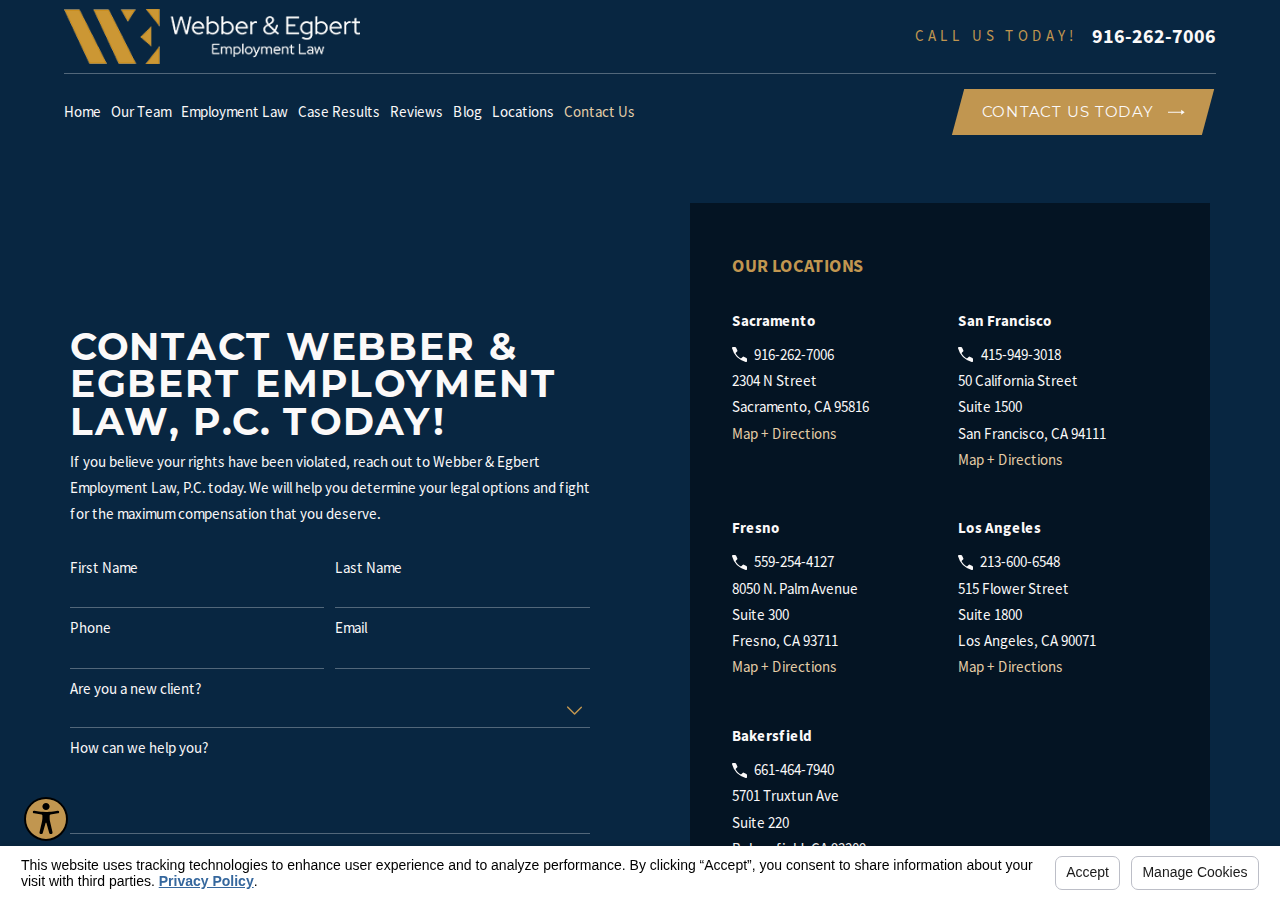 Screenshot of Contact Us | Webber & Egbert Employment Law, P.C.