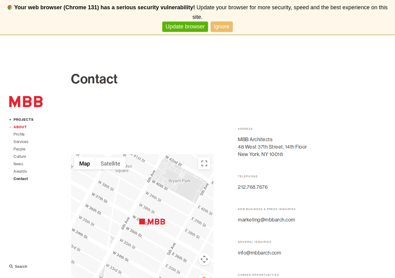Screenshot of Contact - MBB Architects