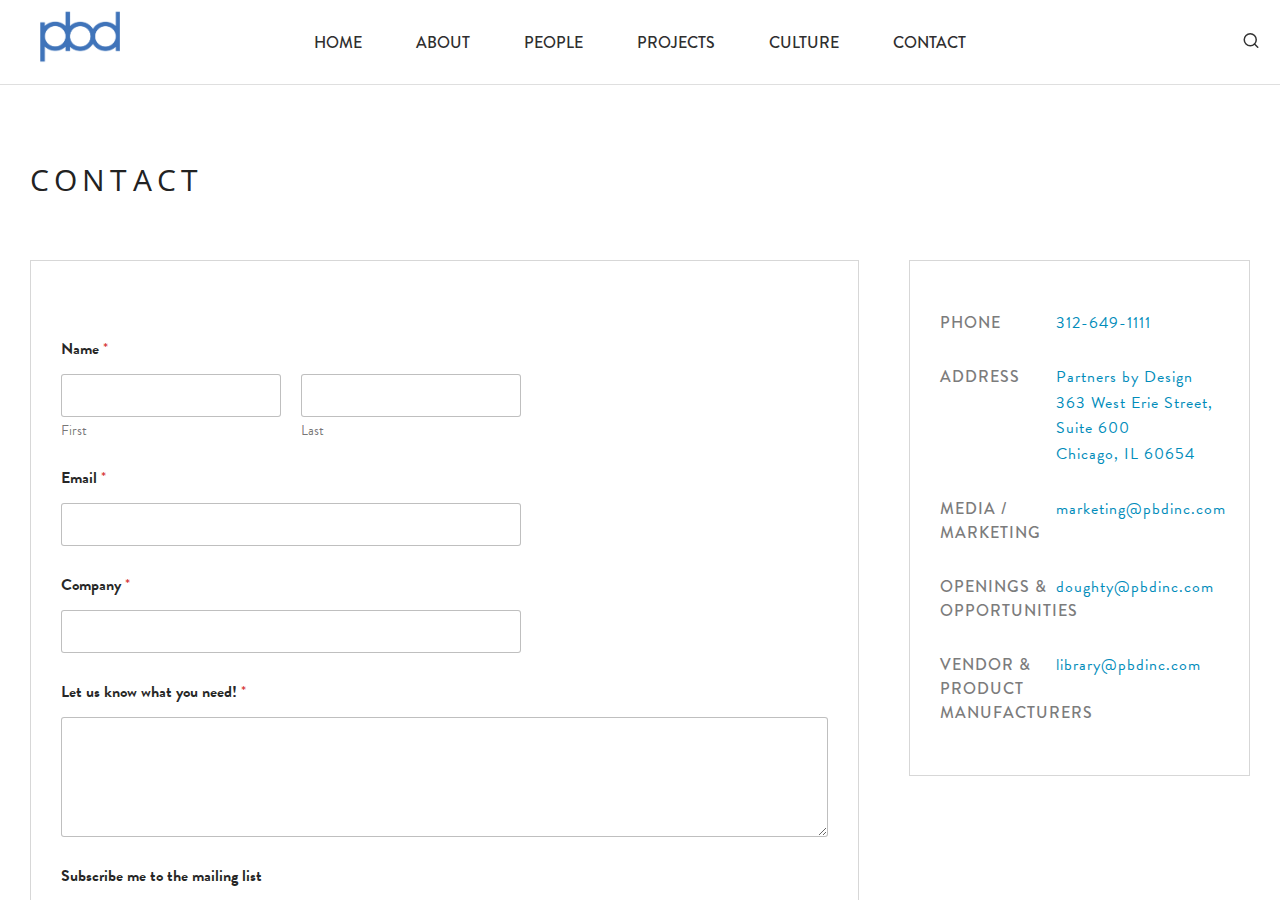 Screenshot of Contact - Partners by DesignPartners by Design