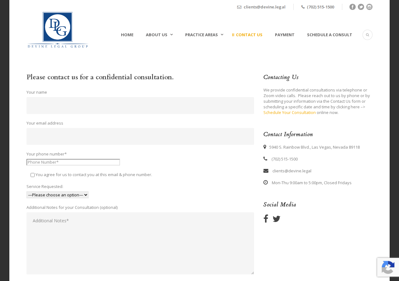 Screenshot of Contact Us - Devine Legal Group