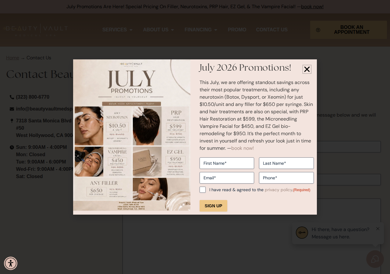 Screenshot of Contact Us | Beauty Vault Med Spa
