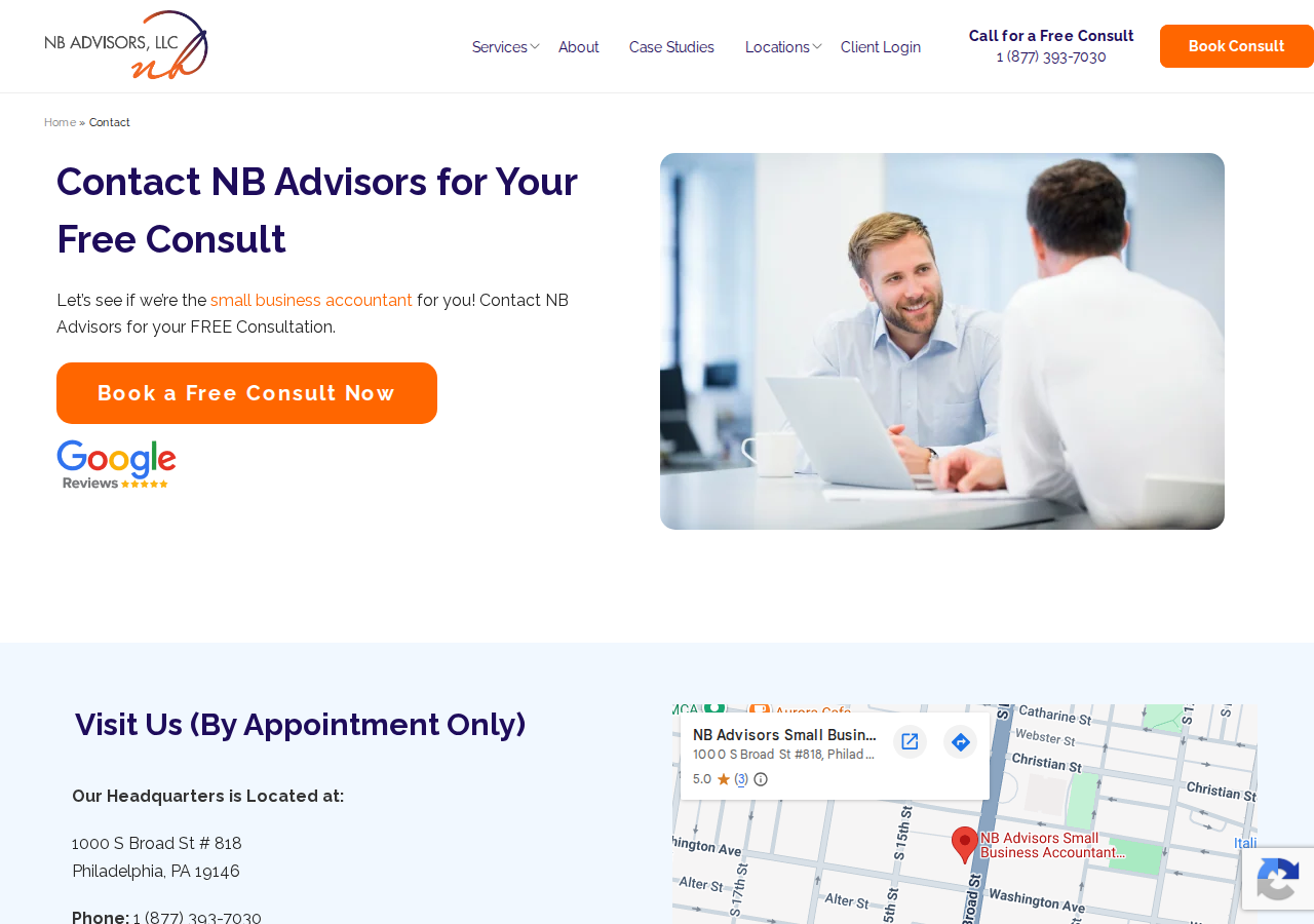 Screenshot of Contact NB Advisors | Free Small Business Accounting Consult