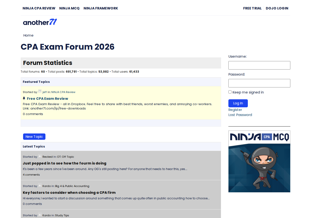 Screenshot of CPA Exam Forum 2026 | CPA Forum | Another71.com