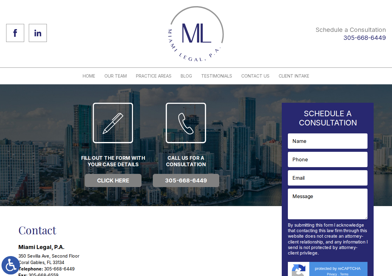 Screenshot of Contact Us - Miami Legal, P.A.