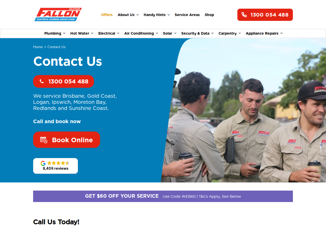 Screenshot of Contact the One Call Trade Specialists: Fallon Solutions