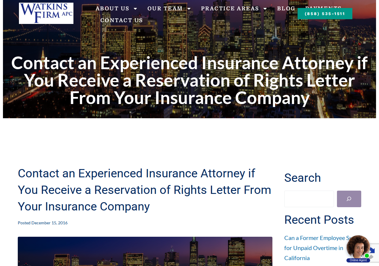 Screenshot of Reservation of Rights Letter From Your Insurance