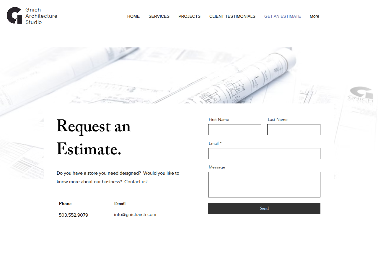 Screenshot of Gnich Architecture Studio | Contact Us