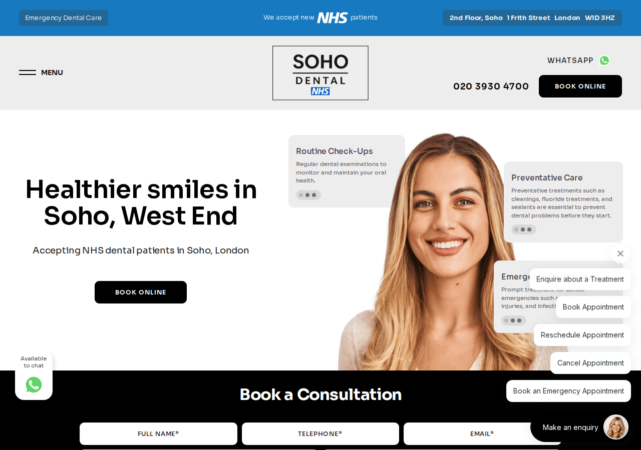 Screenshot of Soho Dentist | NHS & Cosmetic Dental Care in London West End