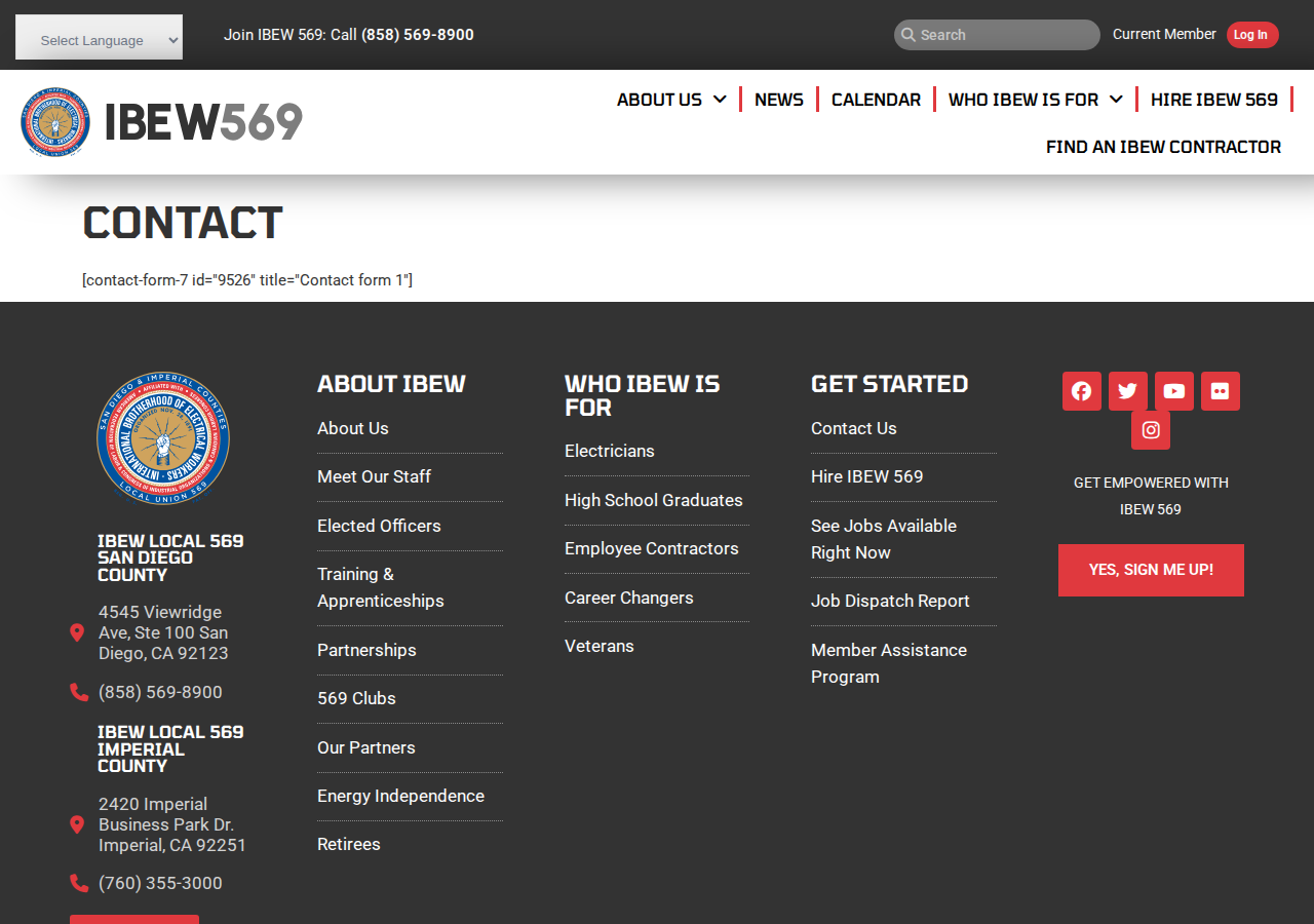 Screenshot of Contact - IBEW International Brotherhood of Electrical Workers Local 569