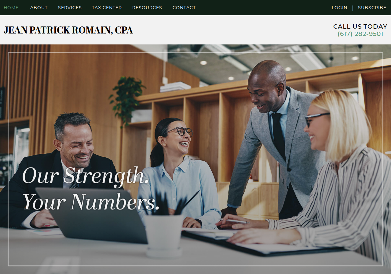 Screenshot of Boston, MA Accounting Firm | Home Page | Jean Patrick Romain, CPA