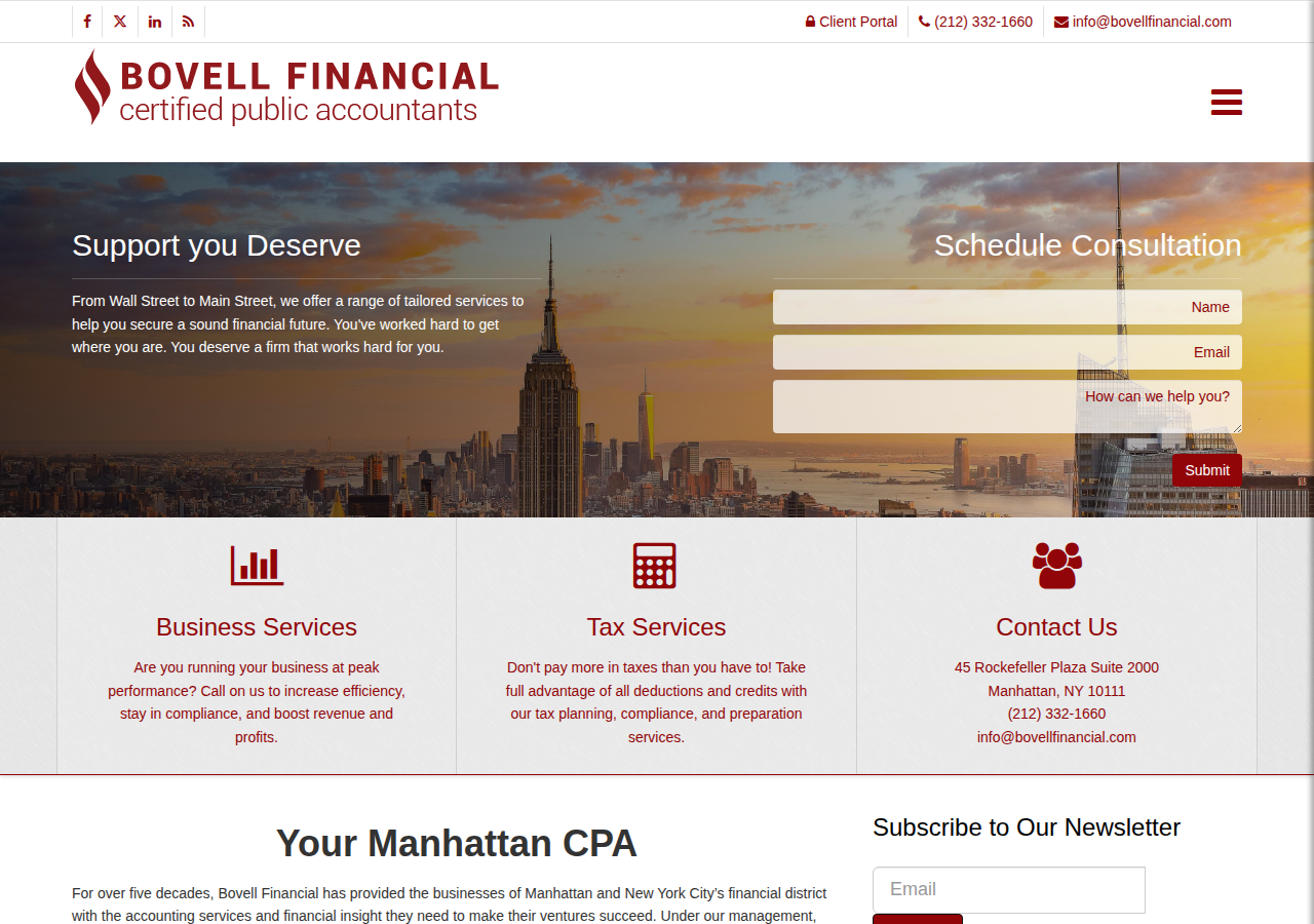 Screenshot of Wall Street CPA in Manhattan | Bovell Financial