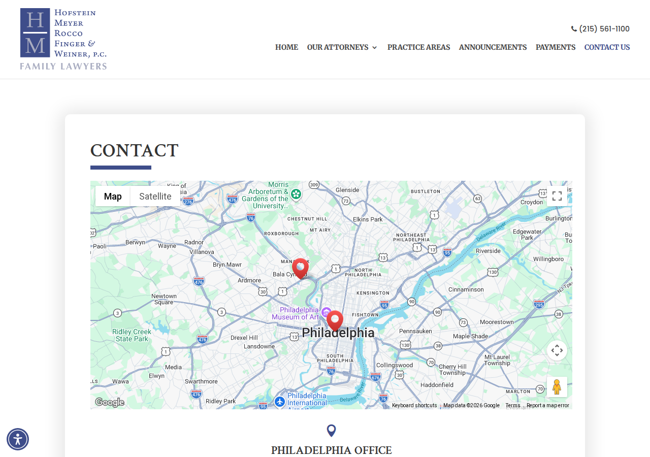 Screenshot of Contact Us - HMRF&W,P.C. - Philadelphia, Merion, West Chester, PA | Hofstein Weiner Meyer Rocco & Finger, P.C.