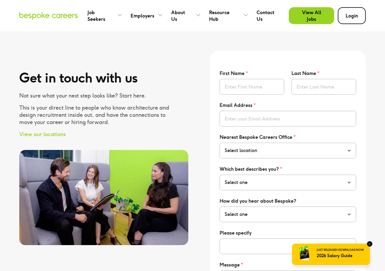 Screenshot of Contact Us | Bespoke Careers