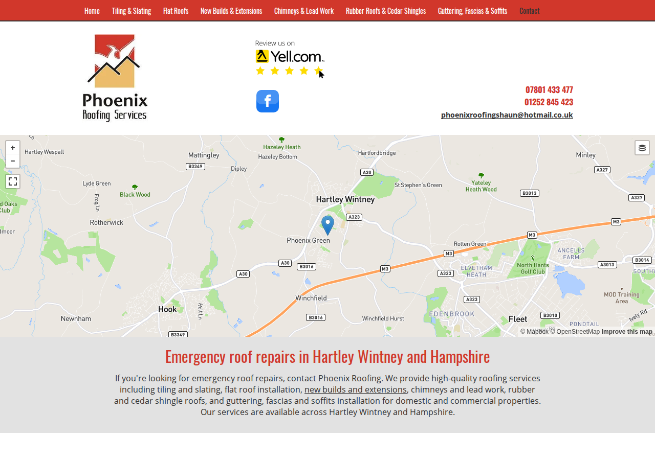 Screenshot of Phoenix Roofing, emergency roof repairs in Hartley Wintney