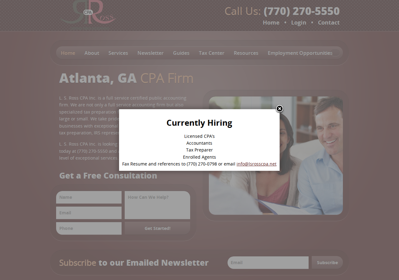 Screenshot of Atlanta, GA CPA Firm | Home Page | L. S. Ross CPA Inc.