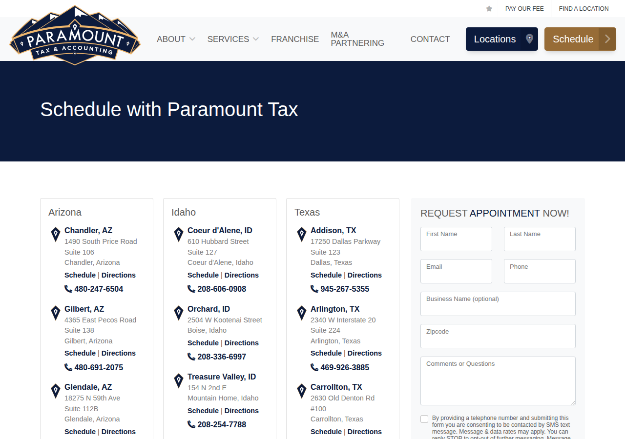 Screenshot of Schedule a Free Consultation Near You. Paramount Tax & Accounting