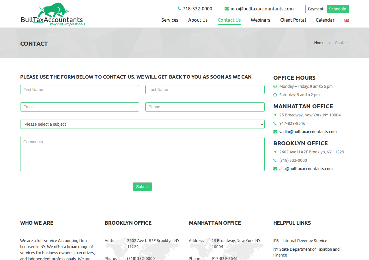 Screenshot of Contact | BullTaxAccountants.com