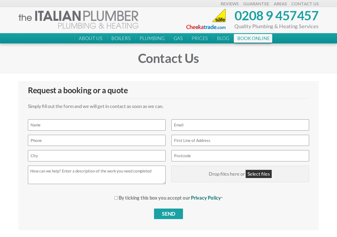 Screenshot of Contact Us | The Italian Plumber