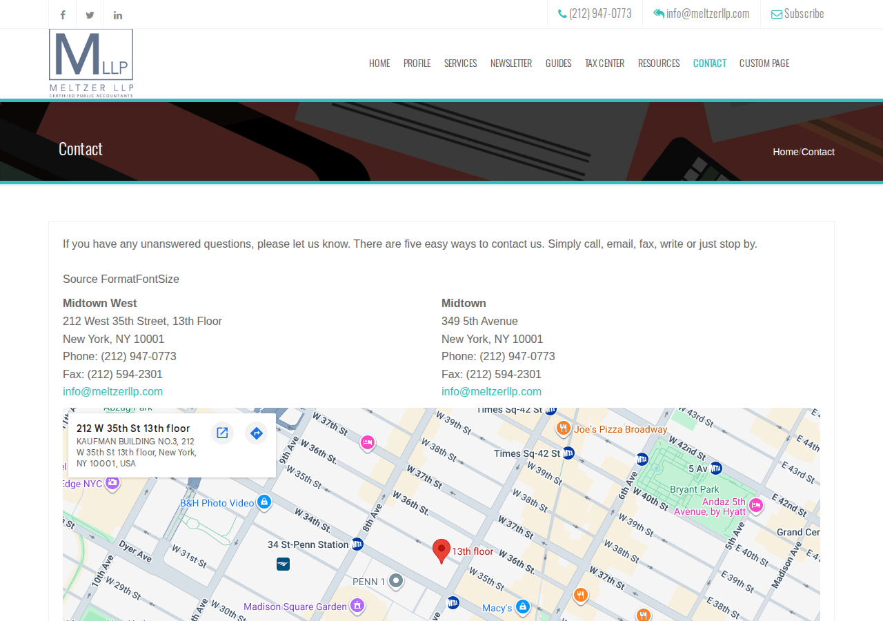 Screenshot of New York, NY CPA Firm | Contact Page | Meltzer, LLP