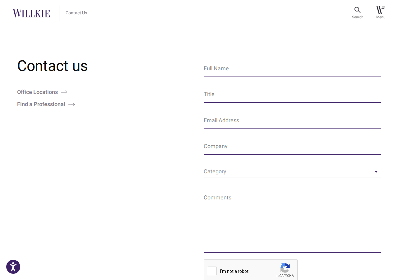 Screenshot of Contact Us | Willkie Farr & Gallagher LLP