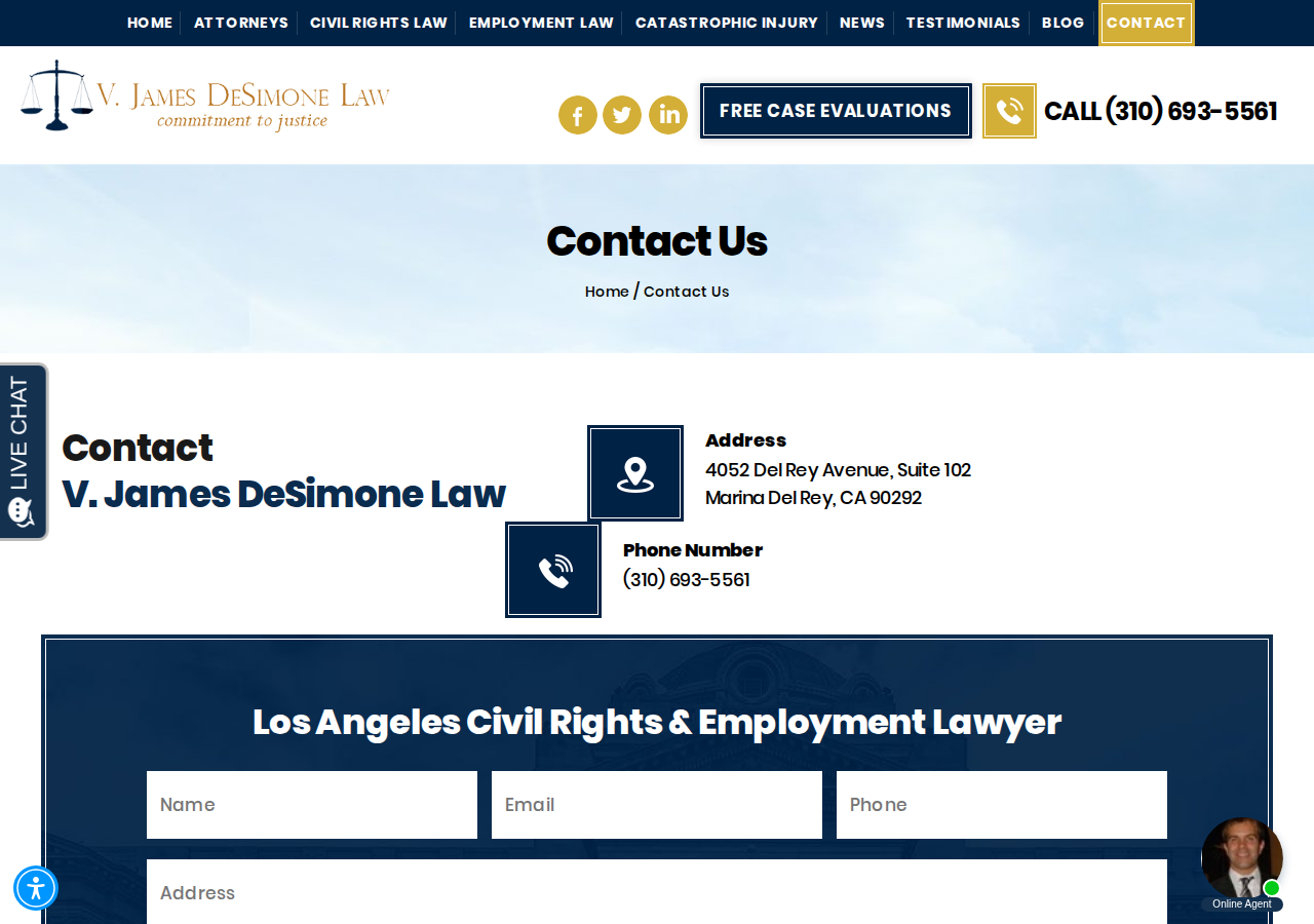 Screenshot of Contact V. James DeSimone Law Today